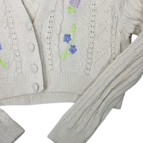 Zara Cream Cropped Cardigan with Floral Embroidery - Picture 6 of 7